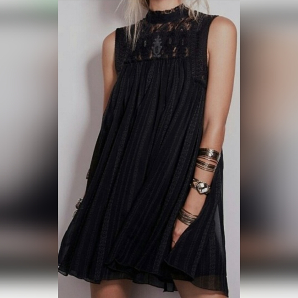 NWT Free People Black Lace Babydoll Dress